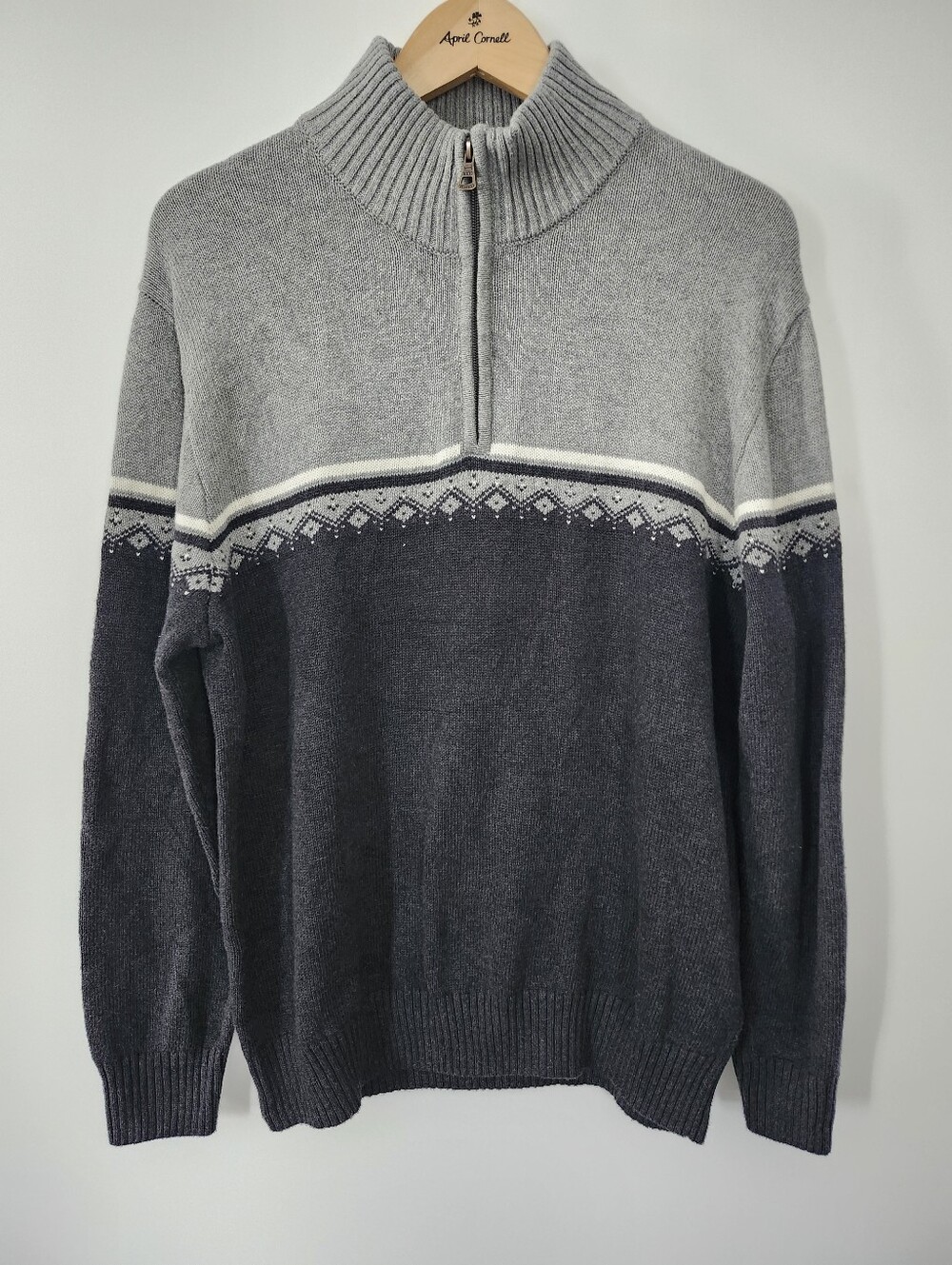 WEATHERPROOF Large Quarter Zip Cotton Knit Pullover Sweater Colorblock Grey NWT